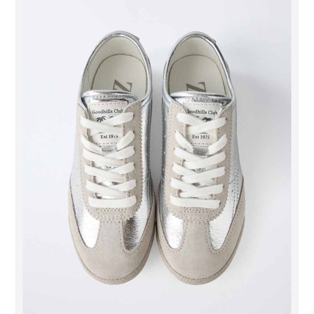 ZARA Kids Silver Suede Low Top Sneakers Kids 31 Silver Good Est 1975 Metallic